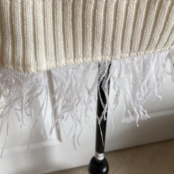 NWOT Anthropologie super cute cream crewneck sweater with feather trim - Picture 3 of 5